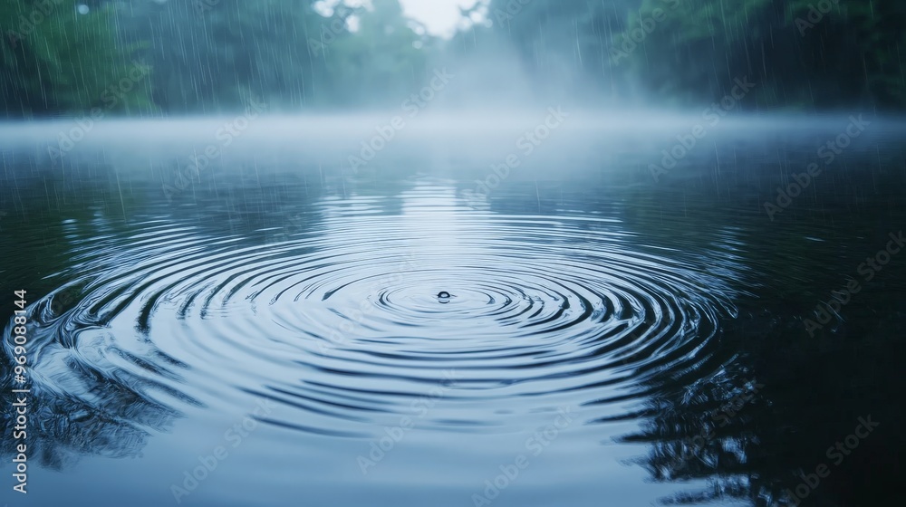 A tranquil scene of raindrops creating ripples on a still pond. The gentle movement of the water and A tranquil scene of raindrops creating ripples on a still pond. The gentle movement of the water and