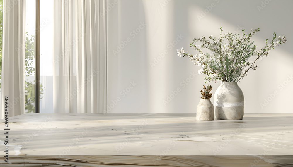 Empty table with minimalist clean living room background Empty table with minimalist clean living room background