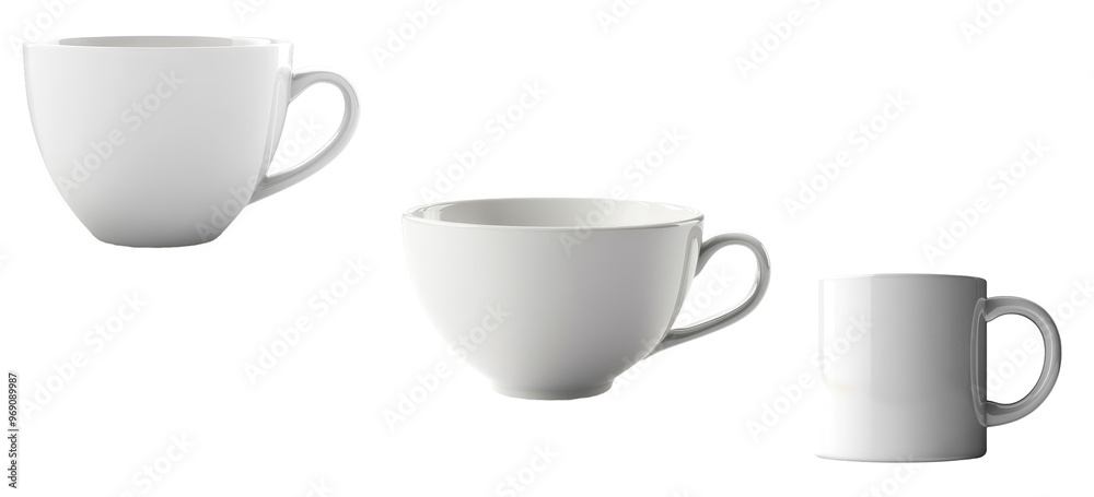 Set of White coffee cup mockup, isolated on transparent background, blank mug design 
