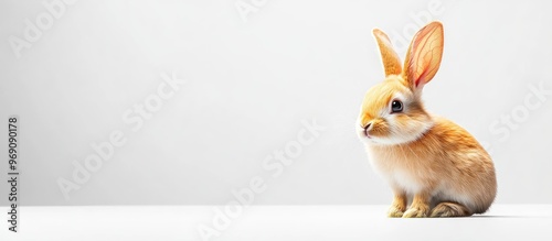 Dwarf rabbit set against a white background. with copy space image. Place for adding text or design