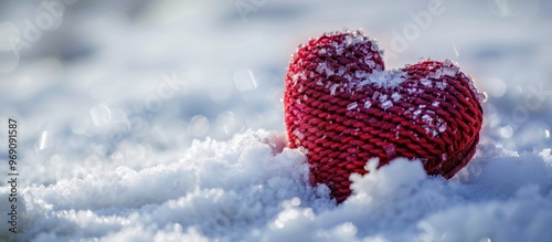 Red heart symbolizing love on a winter background with copy space Concept for celebrating Saint Valentine s Day photo