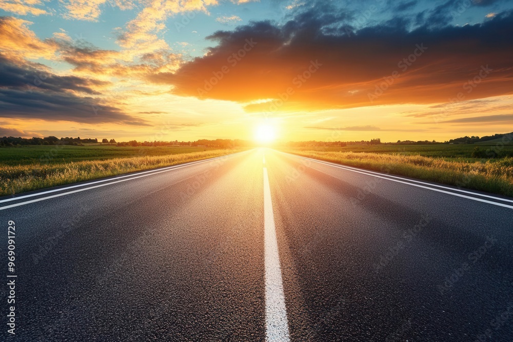 Road shadow stretching across an empty highway at sunset, creating a moody atmosphere, road shadow, dramatic landscape. Road shadow stretching across an empty highway at sunset, creating a moody atmosphere, road shadow, dramatic landscape.