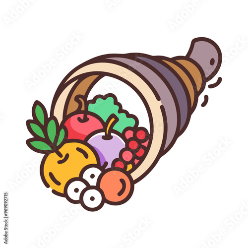 Cornucopia with vegetables, colorful icon