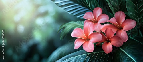 Pink tropical flowers on a ...