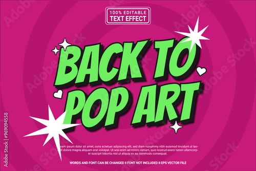 Editable text effect Back to Pop Art 3d cartoon template style modern premium vector photo