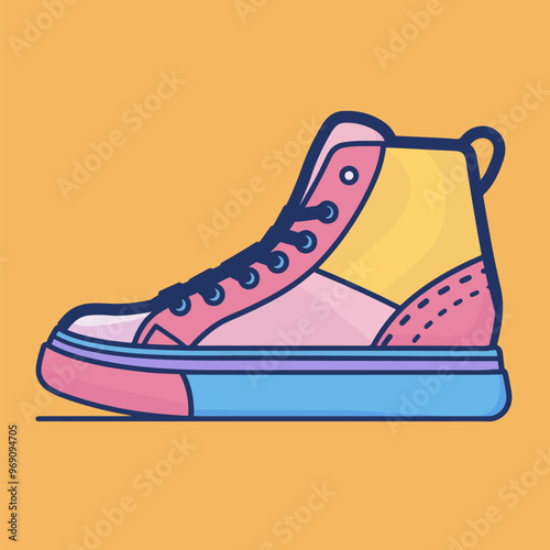 Vector icon of a low-top sneaker featuring a palette of bright, engaging colors