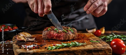 Cooking a juicy beef steak ...
