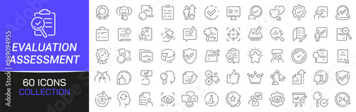 Evaluation and assessment line icons collection. Thin outline icons pack. UI icon collection. Set of line web pictogram