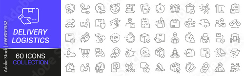 Delivery and logistics line icons collection. Thin outline icons pack. UI icon collection. Set of line web pictogram