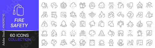 Fire safety line icons collection. Thin outline icons pack. UI icon collection. Set of line web pictogram