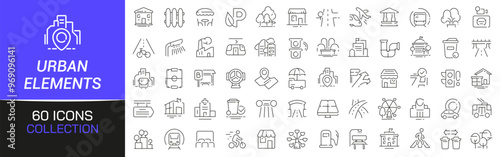 Urban elements line icons collection. Thin outline icons pack. UI icon collection. Set of line web pictogram