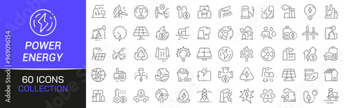 Power and energy line icons collection. Thin outline icons pack. UI icon collection. Set of line web pictogram photo