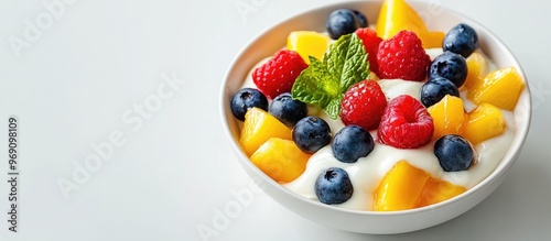 Fruit salad topped with hon...