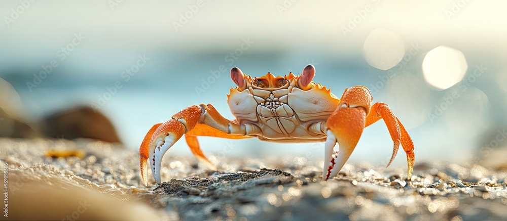 Crab walking. with copy space image. Place for adding text or design Crab walking. with copy space image. Place for adding text or design