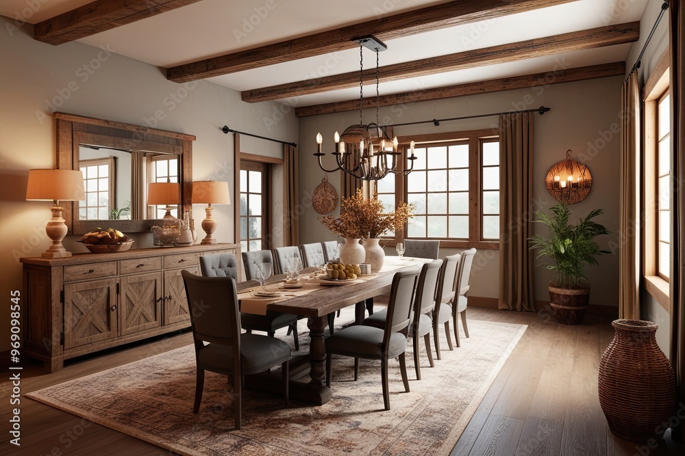 Stunning 3D Rustic Dining Room Model with Cozy Atmosphere and Warm Decor Accents Stunning 3D Rustic Dining Room Model with Cozy Atmosphere and Warm Decor Accents