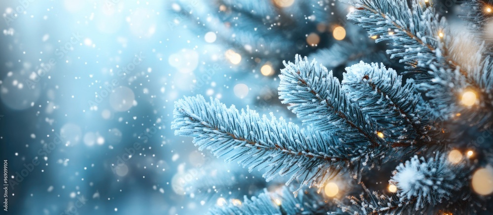 A section of a Christmas tree adorned in blue tones against a white background featuring space for writing text Christmas card. with copy space image. Place for adding text or design A section of a Christmas tree adorned in blue tones against a white background featuring space for writing text Christmas card. with copy space image. Place for adding text or design
