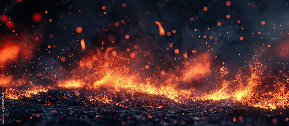 Flames flicker as embers soar into the dark sky. with copy space image. Place for adding text or design Flames flicker as embers soar into the dark sky. with copy space image. Place for adding text or design