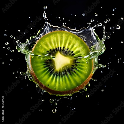Kiwi slice with splash of kiwi juice