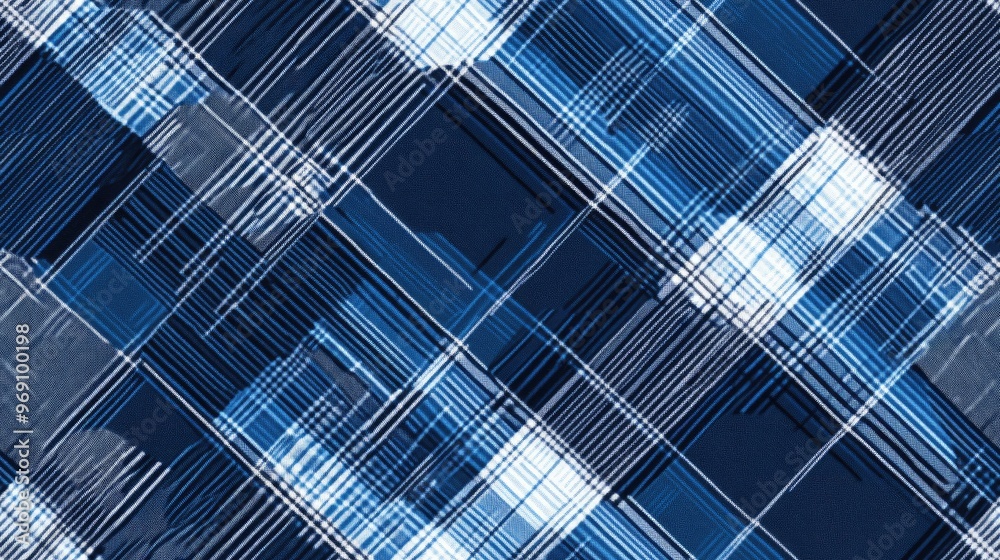 Diagonal plaid tartan seamless fabric texture in blue tones Diagonal plaid tartan seamless fabric texture in blue tones