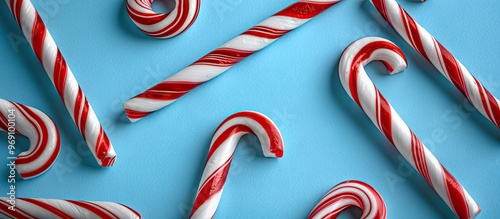 Sweet candy canes on a blue...