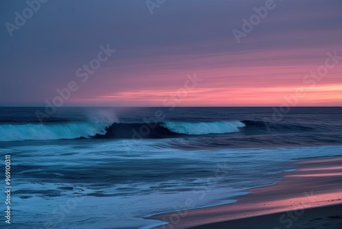 Dusk Hues Dancing Over Ocean Waves in a Clean White Frame