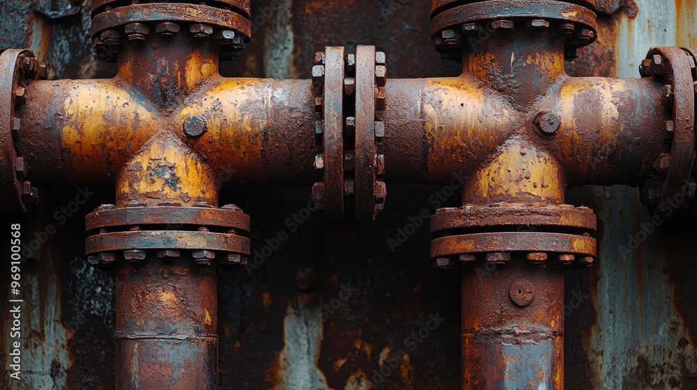 Rusted industrial pipework in abandoned factory Rusted industrial pipework in abandoned factory