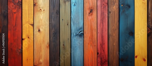 Wooden wall painted in various colors Interior feature. with copy space image. Place for adding text or design