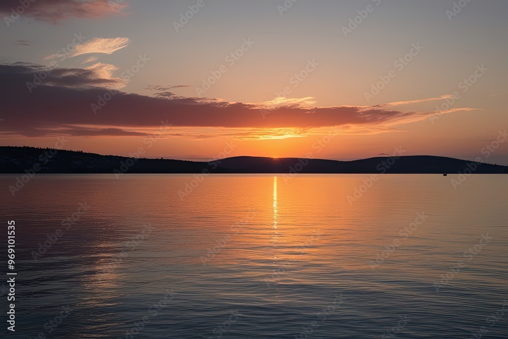 Breathtaking Sunset Reflection in Serenity of Calm Sea and Scenic Horizon Breathtaking Sunset Reflection in Serenity of Calm Sea and Scenic Horizon
