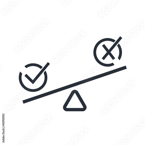 Libra. The preponderance of truth over lies. Right and wrong.  Vector linear icon isolated on white background.