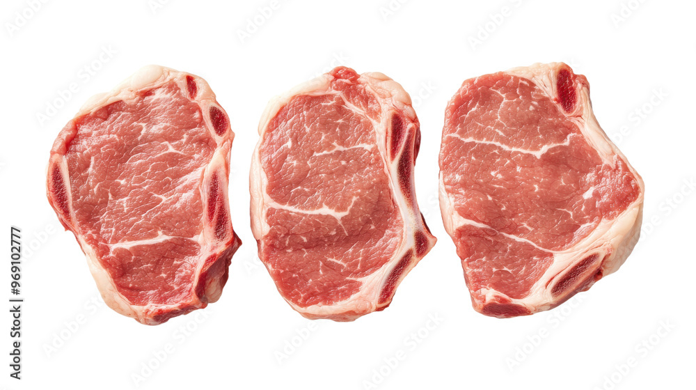 Top view of juicy pork steaks, full-length, isolated on transparent background, perfect for culinary presentations Top view of juicy pork steaks, full-length, isolated on transparent background, perfect for culinary presentations