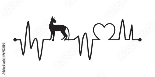 Heartbeat line with Oriental Shorthair Cat silhouette, Cat and Heartbeat frequency with Heart Love vector illustration

