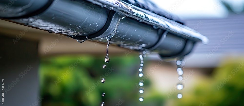 A rainwater pipe line is located at the corner of the terrace roof. with copy space image. Place for adding text or design