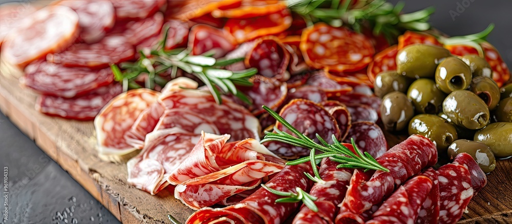 Closeup of a Gourmet Charcuterie Board Featuring Copy Space Selective Focus Closeup of a Gourmet Charcuterie Board Featuring Copy Space Selective Focus