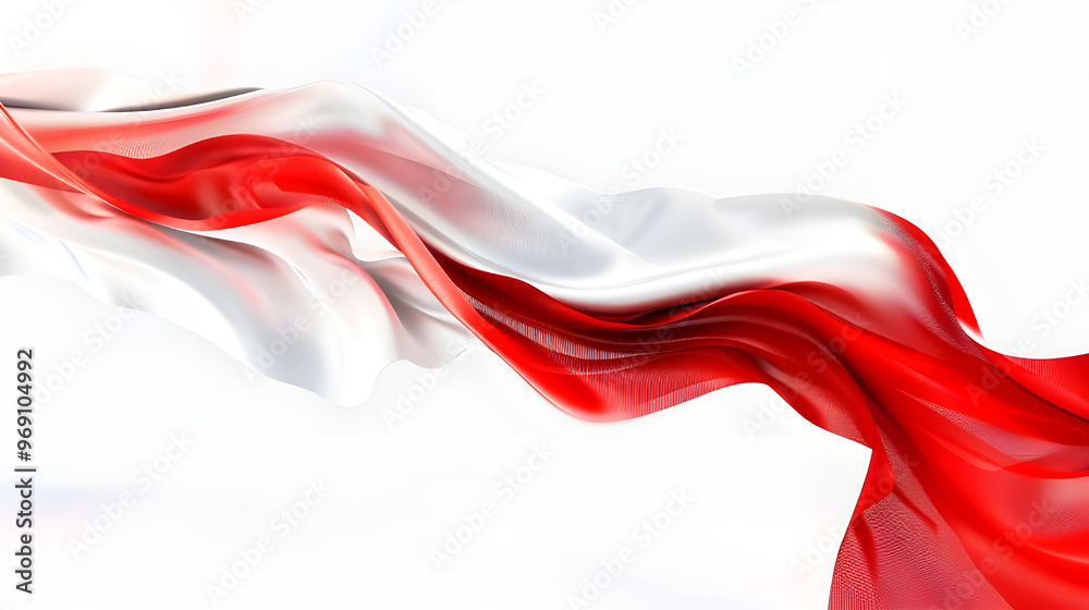Abstract Flowing Red and White Flag. Dynamic Motion and Elegant Design Abstract Flowing Red and White Flag. Dynamic Motion and Elegant Design