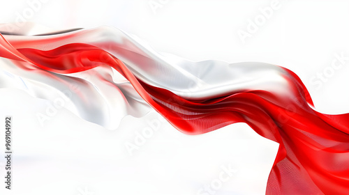 Abstract Flowing Red and White Flag. Dynamic Motion and Elegant Design