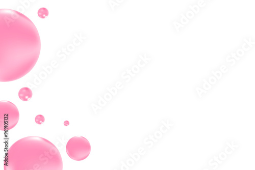 Glowing pink liquid bubbles or fluid jelly droplets isolated on transparent background. Aesthetic composition for cosmetology, beauty science, skin care molecular concept.