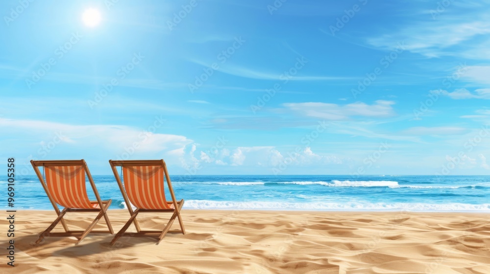 Beach Chairs Ocean Sunny Day Summer Vacation Tropical Beach Chairs Ocean Sunny Day Summer Vacation Tropical