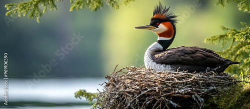 Close up of a great crested...
