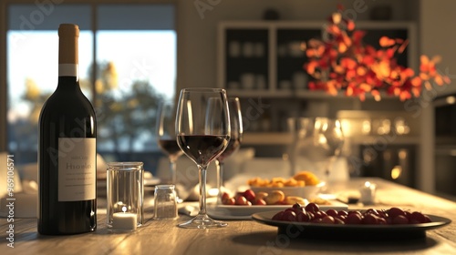 Wallpaper Mural A Romantic Dinner Setting with Wine and Candles on a Wooden Table Torontodigital.ca