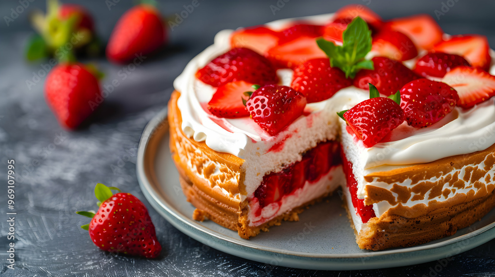 Strawberry Yogurt Topped Meringue Cake Shown Strawberry Yogurt Topped Meringue Cake Shown