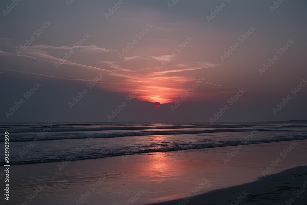 Stunning Sunset Over Waves on Minimalist White Background Stunning Sunset Over Waves on Minimalist White Background
