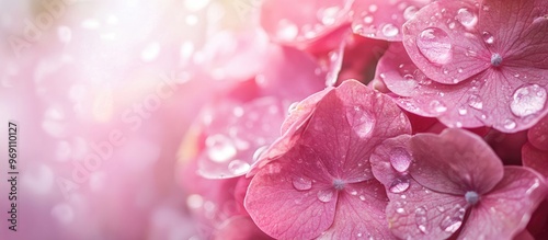 Pink hydrangea with droplet...