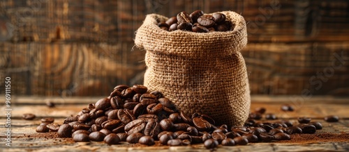 Bag of coffee beans on a wo...
