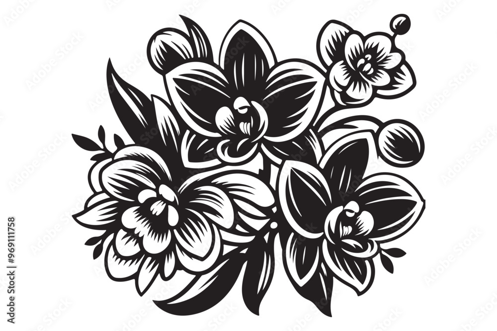Simple Black Orchid Silhouette Vector Design Simple Black Orchid Silhouette Vector Design