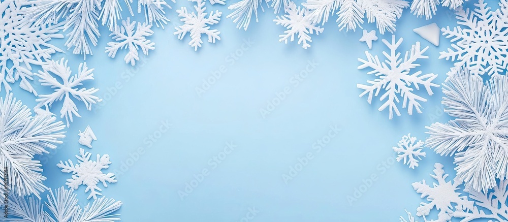 blue paper backdrop featuring a Christmas border. with copy space image. Place for adding text or design blue paper backdrop featuring a Christmas border. with copy space image. Place for adding text or design