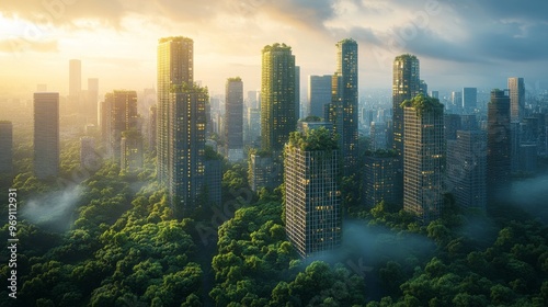 Futuristic eco-friendly smart cities managed by AI to optimize sustainability: A city where AI adjusts everything from lighting to energy use for maximum sustainability.