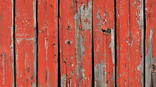 Rustic barn wood planks with peeling red paint