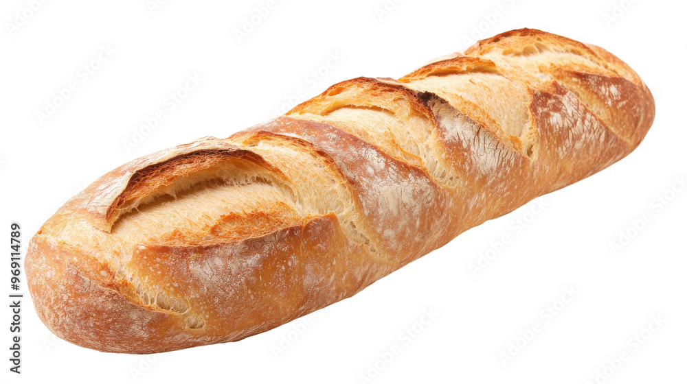 Freshly baked baguette, long French bread, isolated on transparent background, artisan bakery Freshly baked baguette, long French bread, isolated on transparent background, artisan bakery