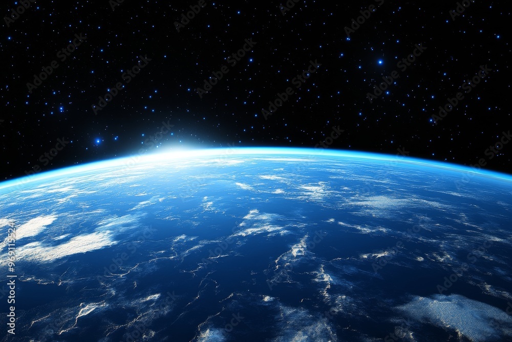 Obraz premium Earth From Space with Starry Sky