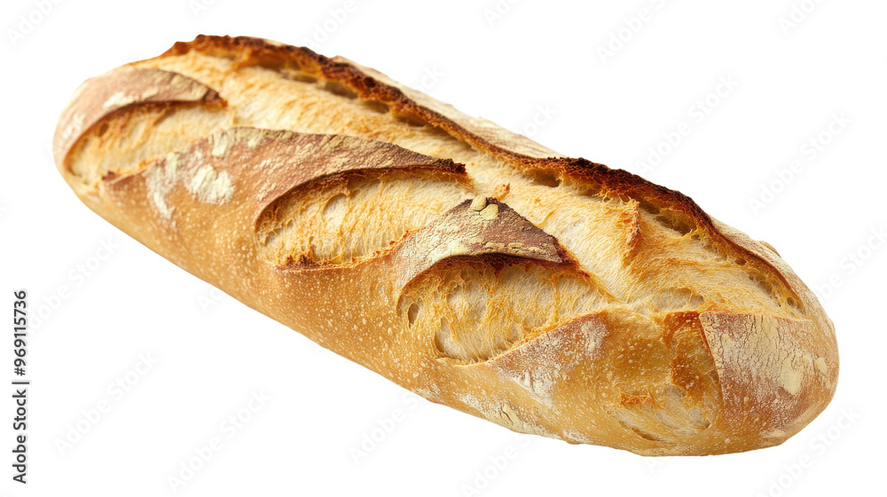 Freshly baked baguette, long French bread, isolated on transparent background, artisan bakery Freshly baked baguette, long French bread, isolated on transparent background, artisan bakery